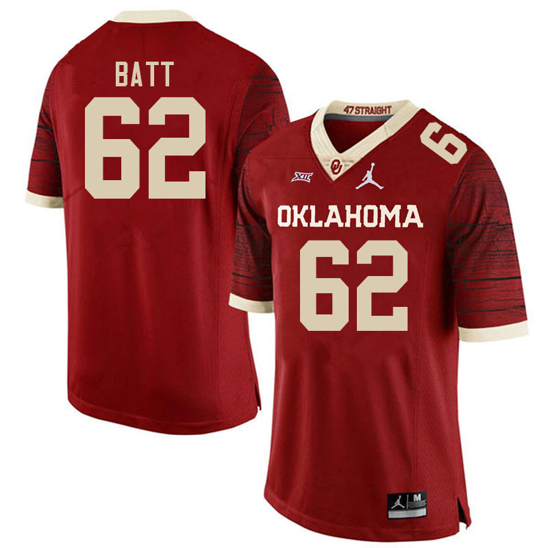 Men #62 Drew Batt Oklahoma Sooners College Football Jerseys Stitched Sale-Retro